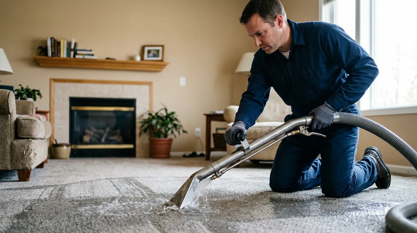 Water damage restoration technician working near Redford, MO